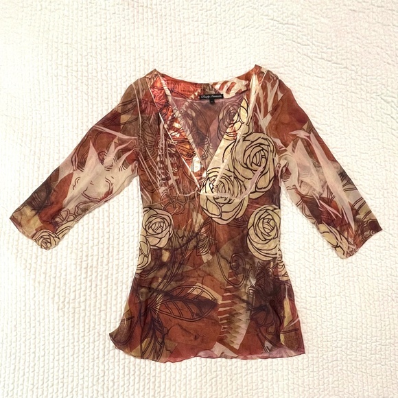 Simply Irresistible Sheer Plunge Neck Blouse - Picture 1 of 8